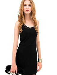 Women's Round Neck Cut Out Splice Lace Dress
