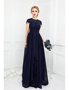 Floor-length Chiffon / Lace Bridesmaid Dress - Royal Blue Ball Gown Jewel
