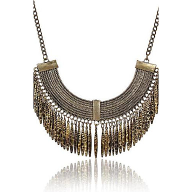 (1 Pc)Vintage (Retro Half Crescent Tassel Necklace) Brown Alloy Statement Nec...