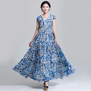 s casual print maxi floral swing dress v neck s casual print maxi floral swing dress v neck