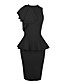 Women's Ruffle Black Round Collar Pure Patchwork Ruffle Slim Midi Dress